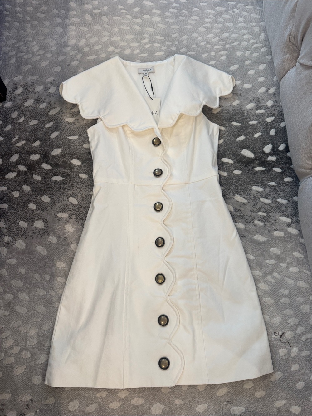 ARA Cream Scallop-Trim Mini Dress with Button Front